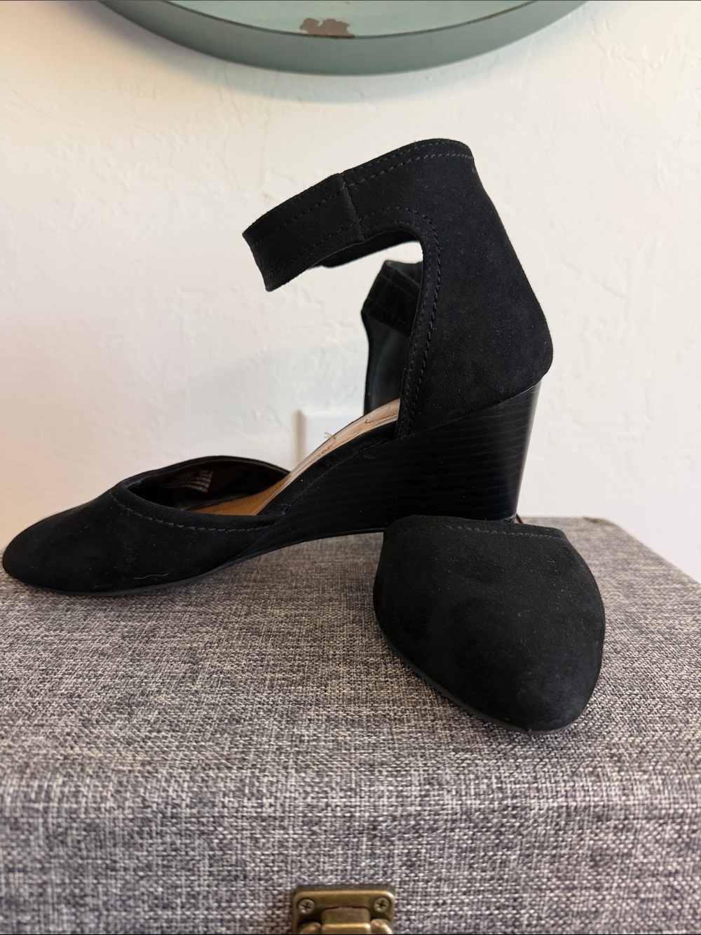 Style & Co. Black Suede Ankle-Strap Wedge Pumps